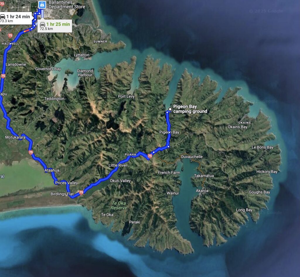 google map of the Akaroa Peninsula